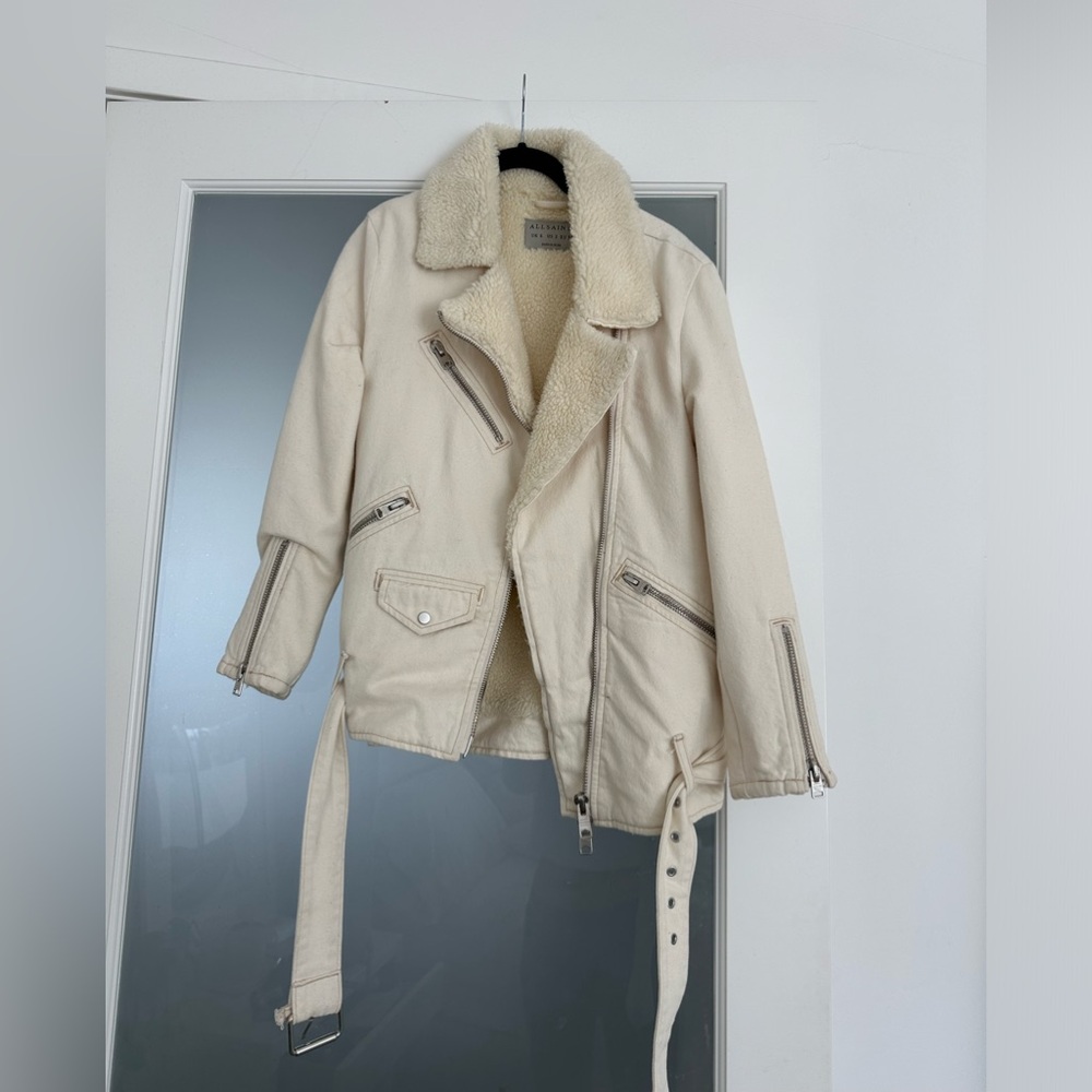All saints cream fuzzy jacket
